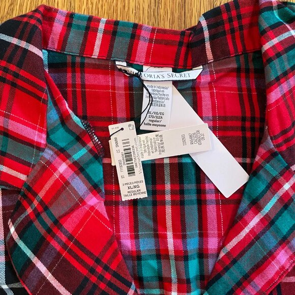 NWT Victoria Secret Ladies XL Long Sleeve Pajama Set Flannel Red Pink Plaid - Picture 9 of 14